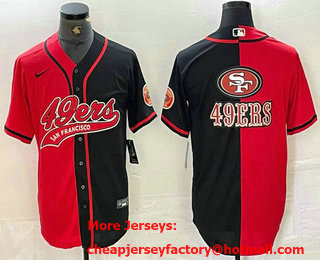 Men's San Francisco 49ers Big Logo Red Black White Blue Two Tone Stitched Baseball Jersey 11