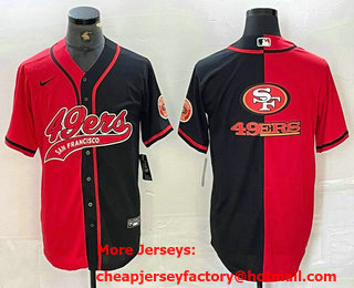 Men's San Francisco 49ers Big Logo Red Black White Blue Two Tone Stitched Baseball Jersey 12