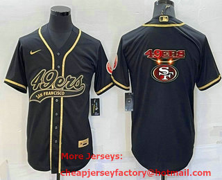 Men's San Francisco 49ers Black Gold Team Big Logo With Patch Cool Base Stitched Baseball Jersey