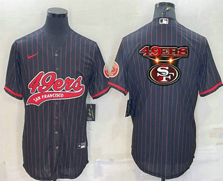 Men's San Francisco 49ers Black Pinstripe Team Big Logo With Patch Cool Base Stitched Baseball Jersey