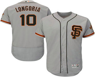 Men's San Francisco Giants #10 Evan Longoria Gray SF Stitched MLB Flex Base Jersey