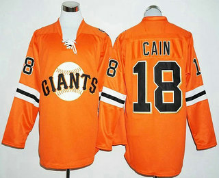 Men's San Francisco Giants #18 Matt Cain Orange Long Sleeve Baseball Jersey