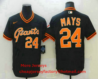 Men's San Francisco Giants #24 Willie Mays Black Pullover Throwback Cooperstown Collection Stitched MLB Nike Jersey