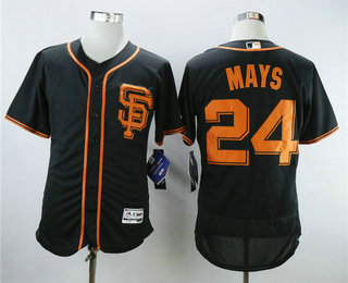 Men's San Francisco Giants #24 Willie Mays Black SF Stitched MLB Flex Base Jersey