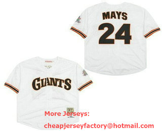 Men's San Francisco Giants #24 Willie Mays White 1989 Throwback Jersey