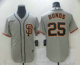 Men's San Francisco Giants #25 Barry Bonds Grey With SF Stitched MLB Cool Base Nike Jersey