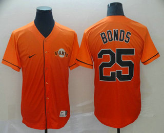 Men's San Francisco Giants #25 Barry Bonds Nike Orange Fade Stitched Jersey