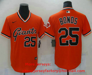 Men's San Francisco Giants #25 Barry Bonds Orange Pullover Throwback Stitched Cool Base Nike Jersey
