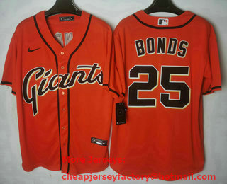 Men's San Francisco Giants #25 Barry Bonds Orange Stitched MLB Cool Base Nike Jersey