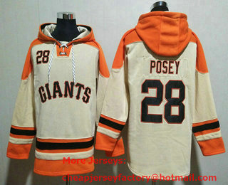 Men's San Francisco Giants #28 Buster Posey Cream Ageless Must Have Lace Up Pullover Hoodie