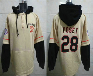 Men's San Francisco Giants #28 Buster Posey Cream Pocket Stitched MLB Hoodie