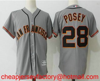 Men's San Francisco Giants #28 Buster Posey Gray Road Stitched MLB Cool Base Jersey