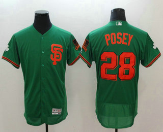 Men's San Francisco Giants #28 Buster Posey Green St Patrick's Day Stitched MLB Flex Base Jersey