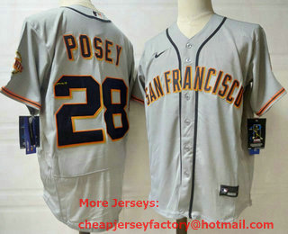 Men's San Francisco Giants #28 Buster Posey Grey Stitched MLB Flex Base Nike Jersey