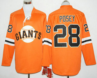 Men's San Francisco Giants #28 Buster Posey Orange Long Sleeve Baseball Jersey