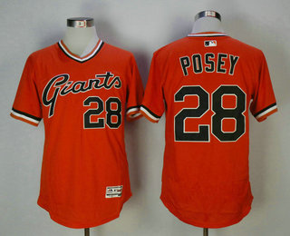 Men's San Francisco Giants #28 Buster Posey Orange Pullover Stitched MLB Flex Base Jersey