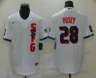 Men's San Francisco Giants #28 Buster Posey White 2021 MLB All Star Stitched Cool Base Nike Jersey