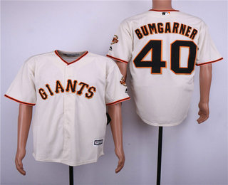 Men's San Francisco Giants #40 Madison Bumgarner Cream With Sleeve Team Logo Stitched MLB Cool Base Jersey