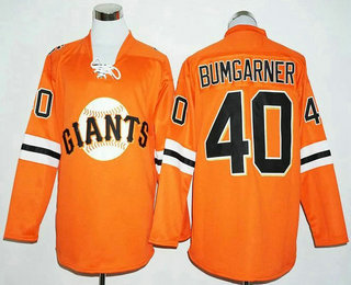Men's San Francisco Giants #40 Madison Bumgarner Orange Long Sleeve Baseball Jersey