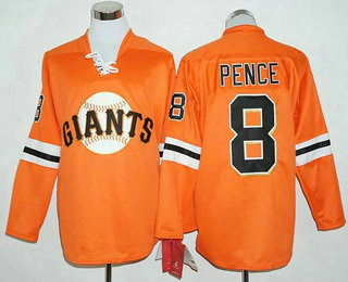 Men's San Francisco Giants #8 Hunter Pence Orange Long Sleeve Baseball Jersey