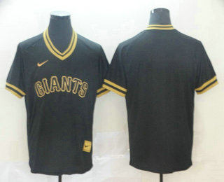 Men's San Francisco Giants Blank Black Gold Nike Cooperstown Legend V Neck Jersey