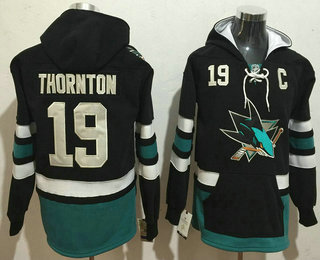 Men's San Jose Sharks #19 Joe Thornton NEW Black Stitched NHL Old Time Hockey Hoodie