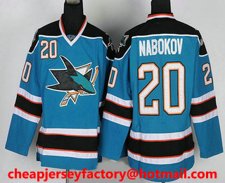 Men's San Jose Sharks #20 Evgeni Nabokov Blue Jersey