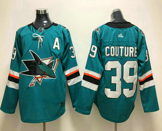Men's San Jose Sharks #39 Logan Couture Teal Green With A Patch 2017-2018 Hockey Stitched NHL Jersey