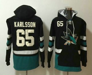 Men's San Jose Sharks #65 Erik Karlsson NEW Black Pocket Stitched NHL Pullover Hoodie