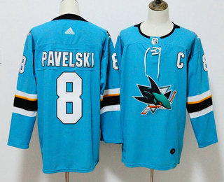 Men's San Jose Sharks #8 Joe Pavelski Teal Blue 2017-2018 Hockey Stitched NHL Jersey