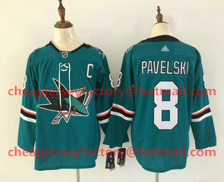 Men's San Jose Sharks #8 Joe Pavelski Teal Green With C Patch Adidas Stitched NHL Jersey