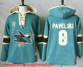 Men's San Jose Sharks #8 Joe Pavelski Teal Pullover Hoodie Stitched NHL Jersey