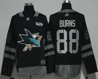 Men's San Jose Sharks #88 Brent Burns Black 100th Anniversary Stitched NHL 2017 Hockey Jersey