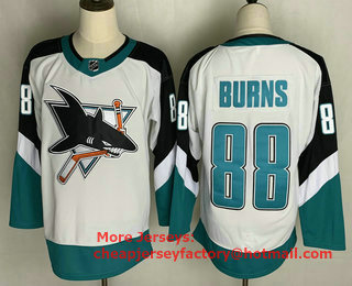 Men's San Jose Sharks #88 Brent Burns White 2021 Retro Stitched NHL Jersey