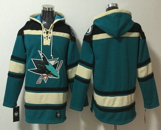 Men's San Jose Sharks Blank Teal Lace Up Pullover Hoodie