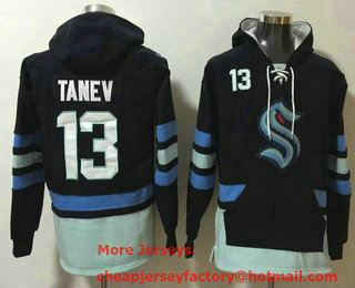 Men's Seattle Kraken #13 Brandon Tanev NEW Navy Blue Pocket Stitched NHL Pullover Hoodie