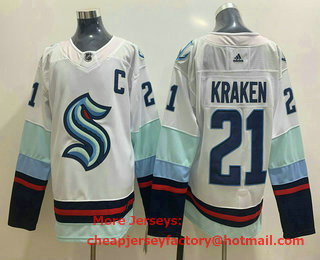 Men's Seattle Kraken #21 Kraken White Stitched Adidas NHL Jersey