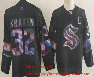 Men's Seattle Kraken #32 Kraken Black Iridescent Holographic Authentic Jersey