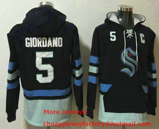 Men's Seattle Kraken #5 Mark Giordano NEW Navy Blue Pocket Stitched NHL Pullover Hoodie