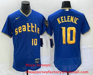 Men's Seattle Mariners #10 Jarred Kelenic Number Blue 2023 City Connect Flex Base Stitched Jersey 01