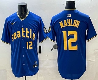 Men's Seattle Mariners #12 Josh Naylor Number Blue 2023 City Connect Cool Base Jersey