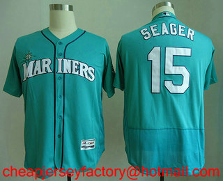 Men's Seattle Mariners #15 Kyle Seager Teal Green Stitched MLB Flex Base Jersey