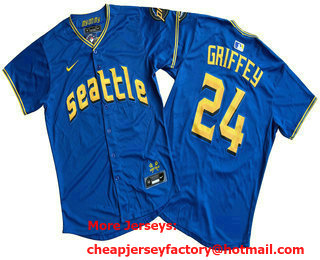 Men's Seattle Mariners #24 Ken Griffey Blue 2023 City Connect Limited Stitched Jersey