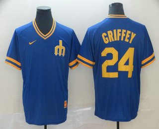 Men's Seattle Mariners #24 Ken Griffey Jr. Blue Nike Cooperstown Collection Legend V Neck Jersey