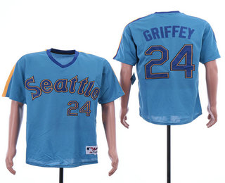 Men's Seattle Mariners #24 Ken Griffey Jr. Blue Pullover Stitched MLB Turn Back the Clock Jersey