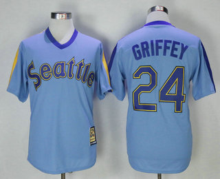 Men's Seattle Mariners #24 Ken Griffey Jr. Blue Throwback Cooperstown Collection Stitched MLB Mitchell & Ness Jersey