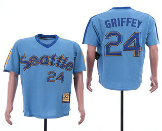 Men's Seattle Mariners #24 Ken Griffey Jr. Blue Throwback Mitchell And Ness Stitched MLB Jersey