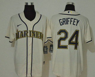 Men's Seattle Mariners #24 Ken Griffey Jr. Cream Navy Blue Name Stitched MLB Cool Base Nike Jersey