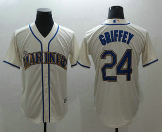 Men's Seattle Mariners #24 Ken Griffey Jr. Cream Stitched MLB Cool Base Jersey