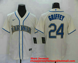 Men's Seattle Mariners #24 Ken Griffey Jr. Cream Stitched MLB Cool Base Nike Jersey